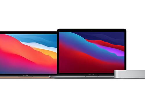Das undatierte Foto zeigt ein MacBook Air (l-r), MacBook Pro und Mac mini. Foto: Apple/PA Media/dpa