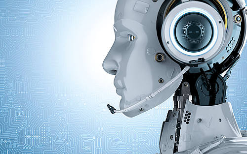 3D-Animation eines Service-Androiden mit Headset
