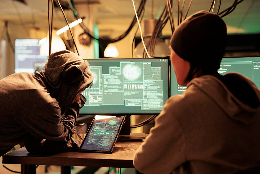 Zwei Hacker vor einem computer
