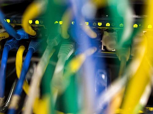 Netzwerkkabel in einem Serverraum. Foto: Matthias Balk/dpa