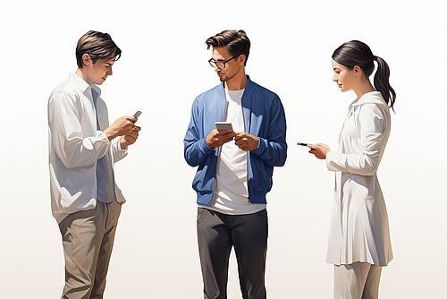 Drei junge Leute mit Smartphone
