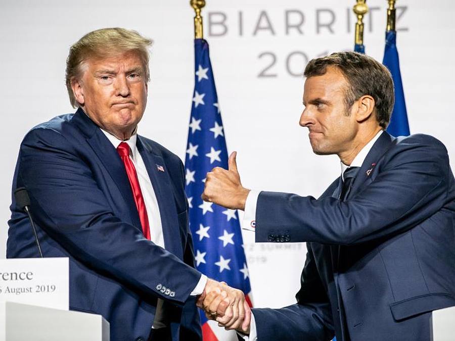 Der französische Präsident Emmanuel Macron und US-Präsident Donald Trump ((Bildquelle: Michael Kappeler/dpa))