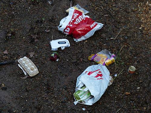 Plastikmüll auf dem Erdboden