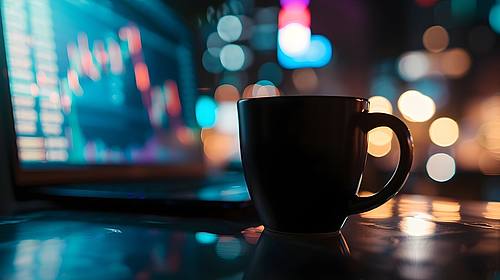 Notebook und Kaffeetasse