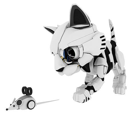 Roboterkatze jagt Robotermaus