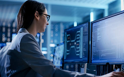 Eine IT-Mitarbeiterin am Schreibtisch
