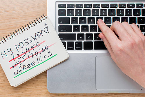 Laptop und aufgeschriebenes Passwort