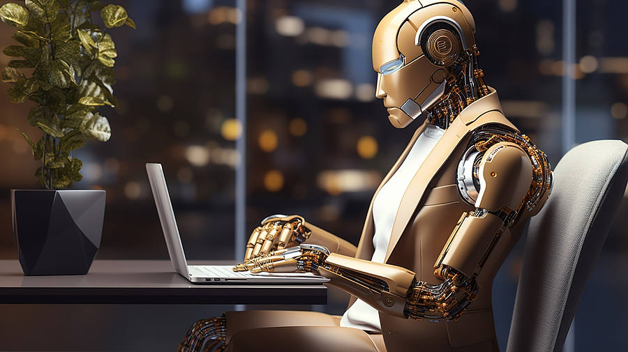 Roboter schreibt an Laptop