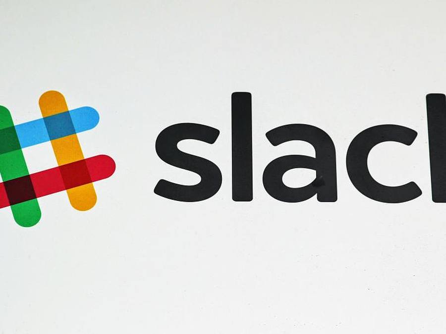 Das Slack-Logo, aufgenommen im Hauptquartier des Unternehmens in San Francisco. Foto: Christoph Dernbach/dpa