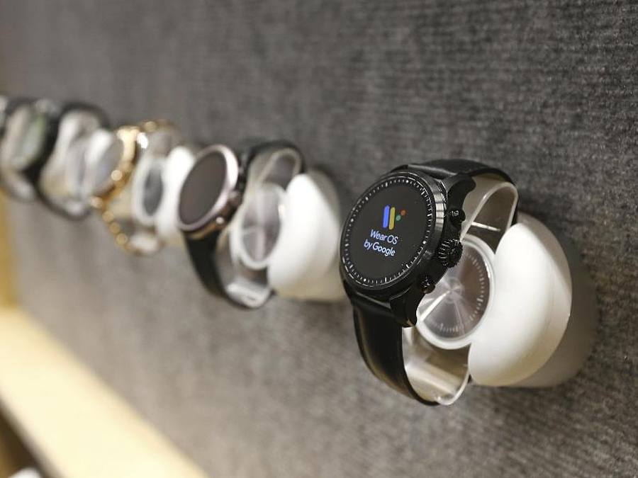 „Wear OS”-Uhren von Google auf der Technik-Messe CES in Las Vegas.