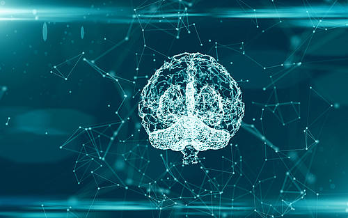 Menschliches Gehirn vor neuronalem Netz