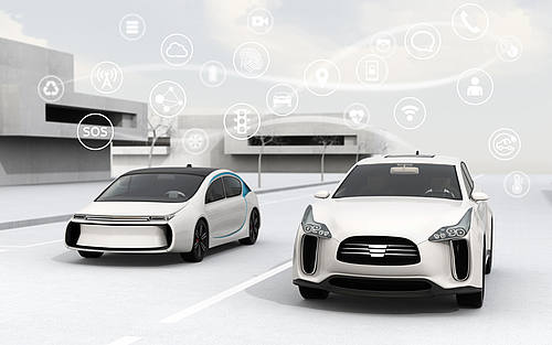 Symbolische Computeranimation von zwei autonomen Automobilen