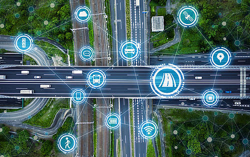 Stockfoto of diverse icons symolizing connectivity in cars