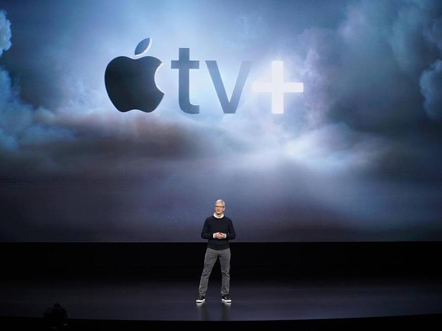 Apple-Produktvorstellung mit CEO Tim Cook. Apple TV+ soll ebenso wie Disney+ im November starten. Foto: Tony Avelar/AP