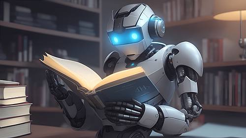 Roboter liest ein Buch