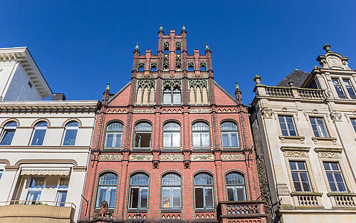 Historische Häuser am Markt Platz von Minden, dem Hauptsitz des Elektronikspezialisten Wago