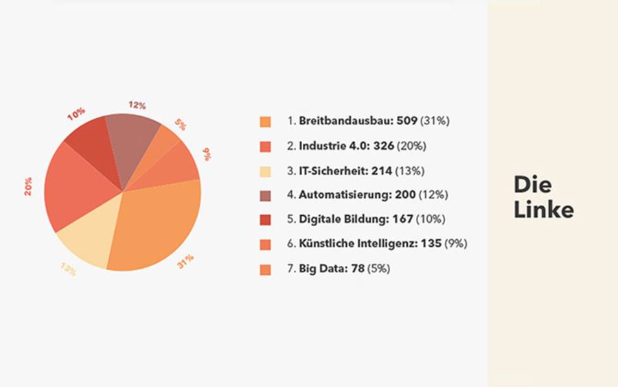 Wie verteilen sich die Schwerpunktthemen in der Berichterstattung über die Linke? Quelle: Echobot