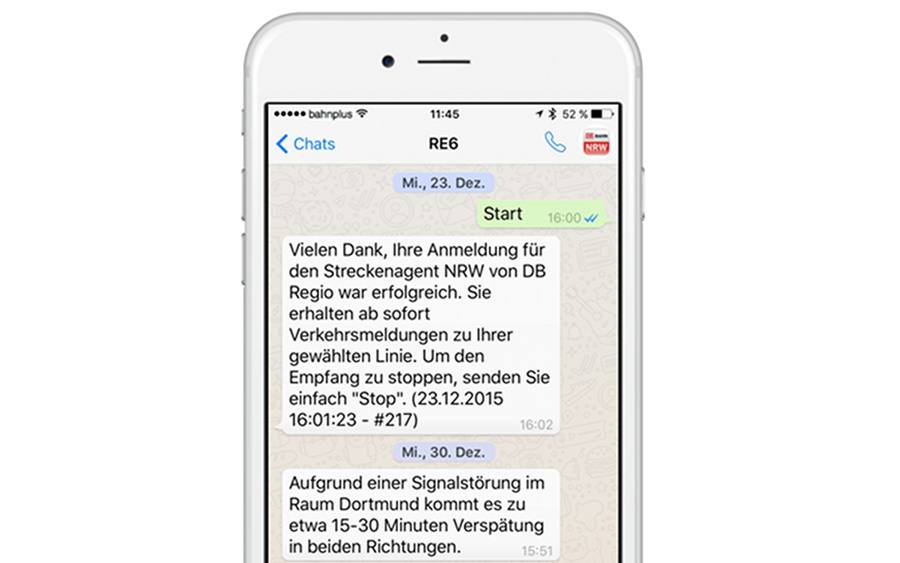 Whatsapp-Service der Deutschen Bahn