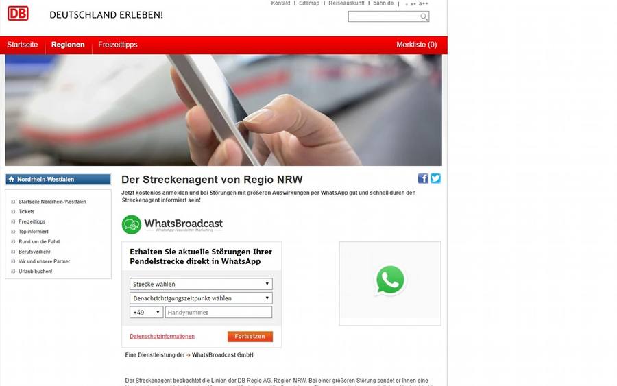 Whatsapp-Widget der Deutschen Bahn