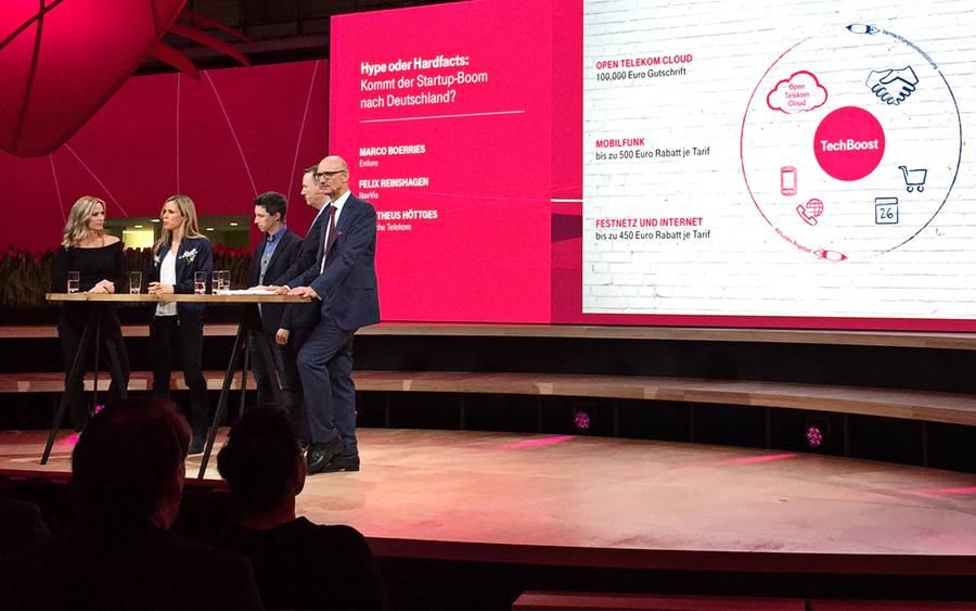 Telekom-Boss Höttges stellte das neuen Startup-Programm „TechBoost“ heute auf der Cebit vor
