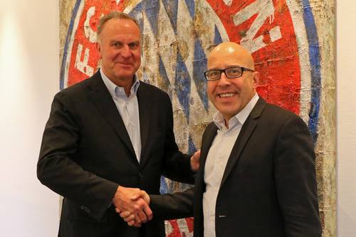 Karl-Heinz Rummenigge, Vorstandsvorsitzender der FC Bayern AG, und Axel Jahn, CEO der diva-e Digital Value Enterprise GmbH