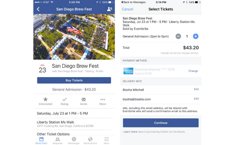 Eventbrite-Tickets in Facebook-App kaufen