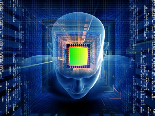 Darstellung eines Gehirns mit Chip