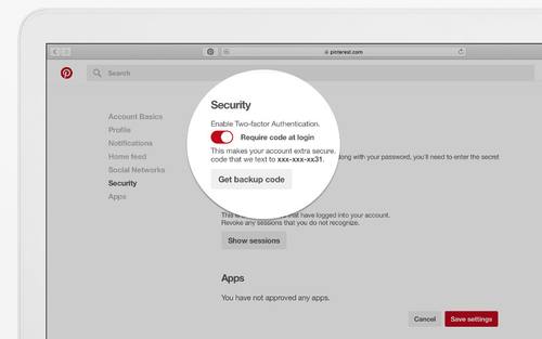 Zwei-Faktor-Authentifizierung bei Pinterest