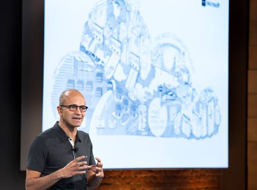 Microsoft-CEO Satya Nadella vor der Cloud