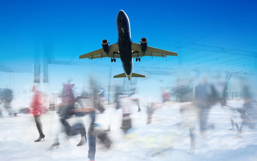 Flugzeug mit Personenumrissen