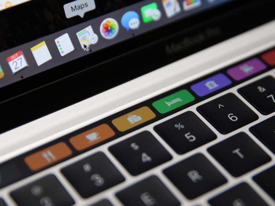 Karten-Symbole-Symbole für die Anwendung Apple Maps auf der neuen Bedienleiste eines MacBook Pro. Foto: Christoph Dernbach