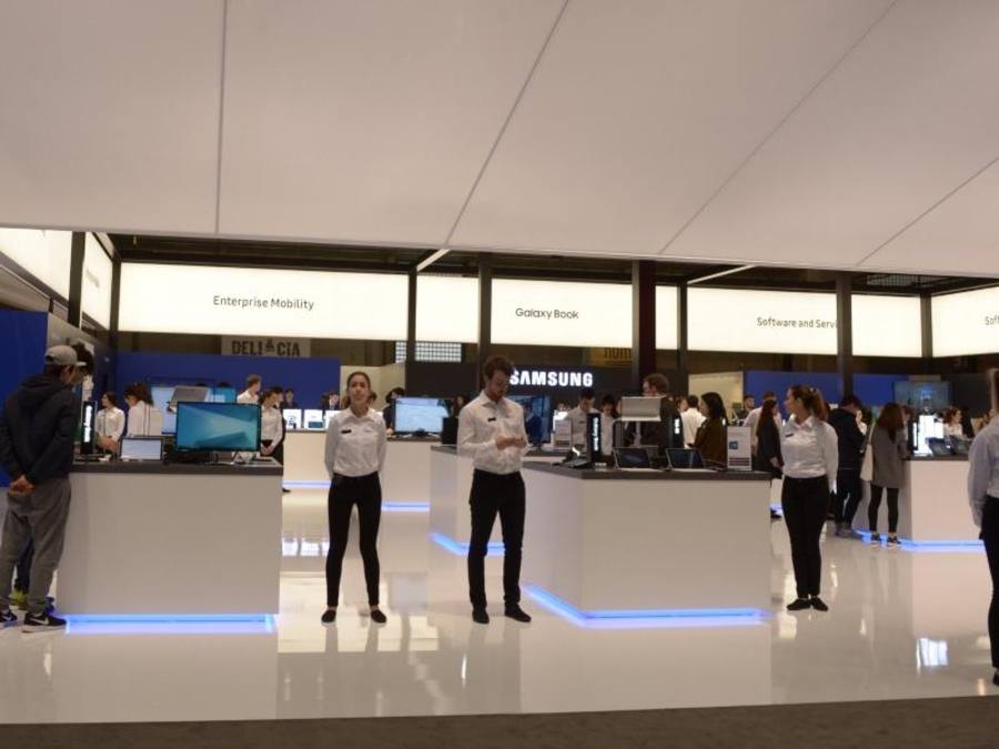 Schlichter als vor dem Note-7-Debakel: Der Stand von Samsung beim Mobile World Congress in Barcelona. Foto: Andrej Sokolow