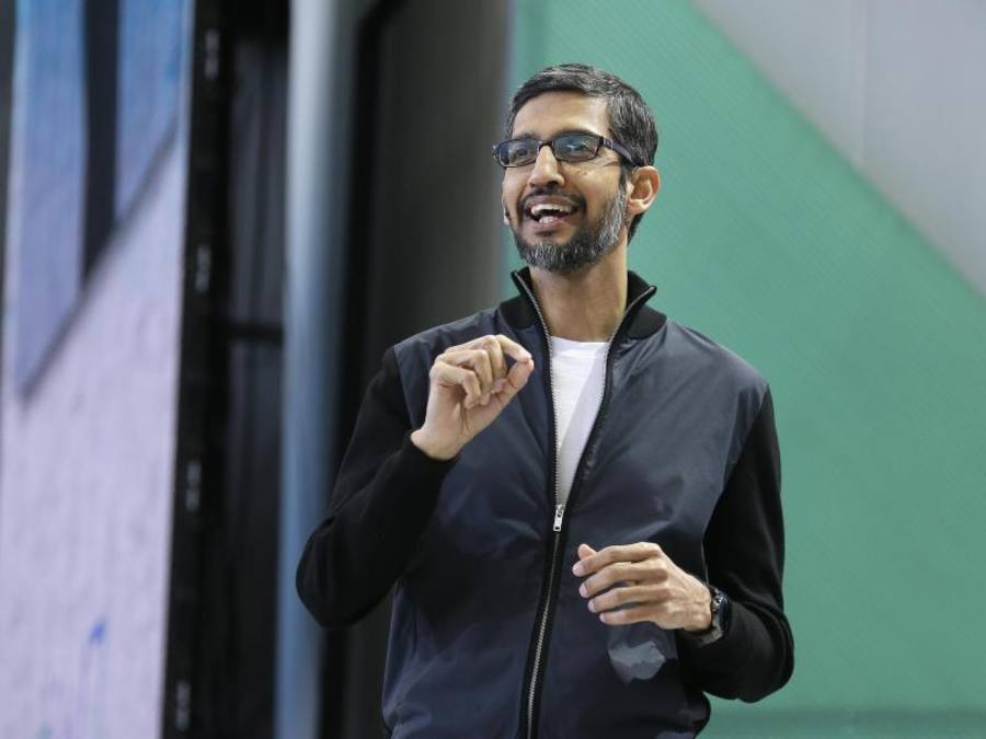 Google-Firmenchef Sundas Pichai bei einem Auftritt in Mountain View. Foto: Eric Risberg