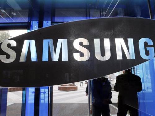 Das Logo des Elektronikkonzerns Samsung am Eingang zur Firmenzentrale in Seoul. Foto: Yna/YONHAP NEWS AGENCY