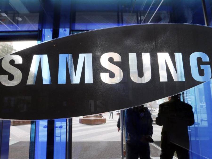 Das Logo des Elektronikkonzerns Samsung am Eingang zur Firmenzentrale in Seoul. Foto: Yna/YONHAP NEWS AGENCY