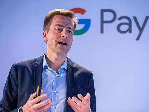Philipp Justus, Vize-Präsident von Google für Zentraleuropa, stellt in Berlin Google Pay vor. ((Foto: Jens Büttner))