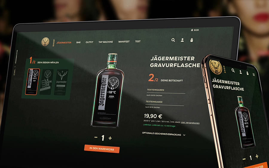 Der Jägermeister-Shop auf einem Laptop und Smartphone