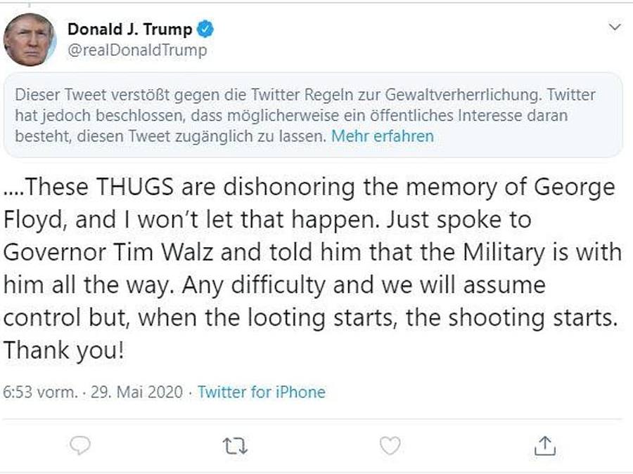 Twitter hat noch einen weiteren Tweet von Donald Trump mit einem Warnhinweis versehen. Foto: ---/Twitter/dpa