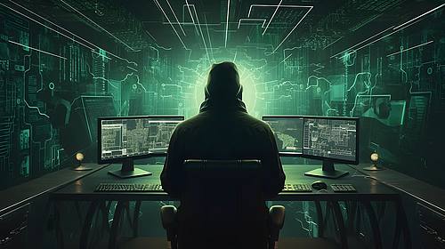 Hacker vor Computer Monitor