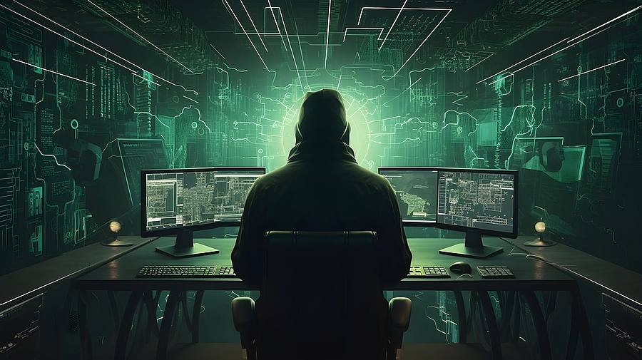 Hacker vor Computer Monitor